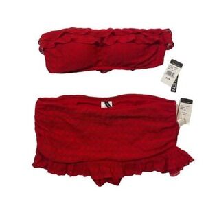 Jantzen Lace Red Bikini Set with Lace Ruffle Bottom and Top Sz 12